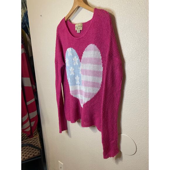 Wildfox White Label Preppy Hot Pink Knit Heart Flag Graphic Sweater Medium - Picture 11 of 12